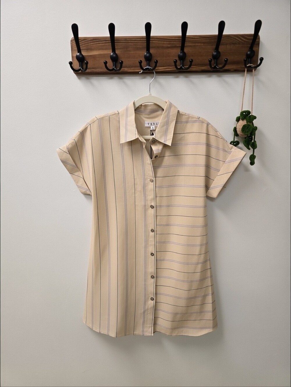 THML Coastal Stripe Cotton Button Front Mini Shirt Dress